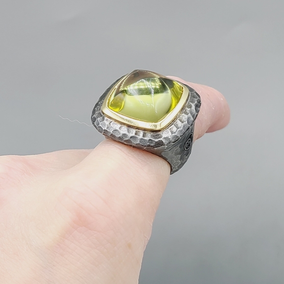 David Yurman 17mm Hammered Albion Darkened Ring Lemon Citrine and Gold - Picture 10 of 14